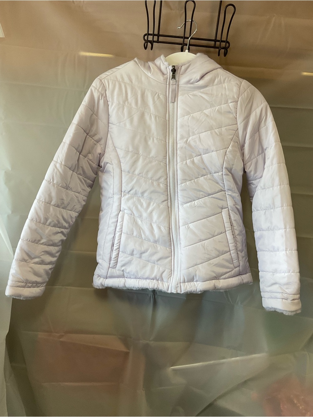 Girls' Reversible Lavender Quilted Hooded Puffer Jacket